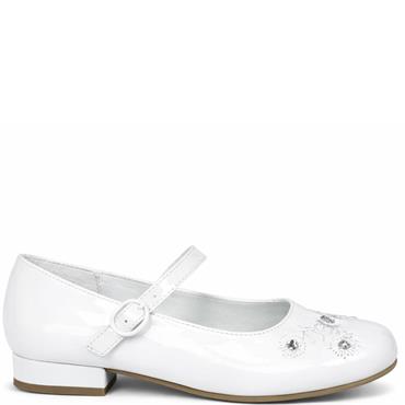 DUBARRY GIRLS STRAP COMMUNION SHOE - WHITE PATENT